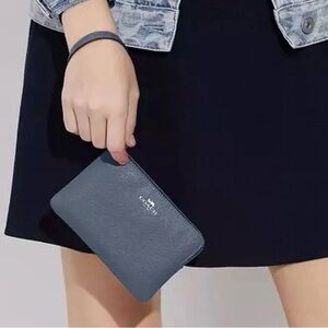 Coach Crossgrain Leather Glitter Corner Zip Wristlet